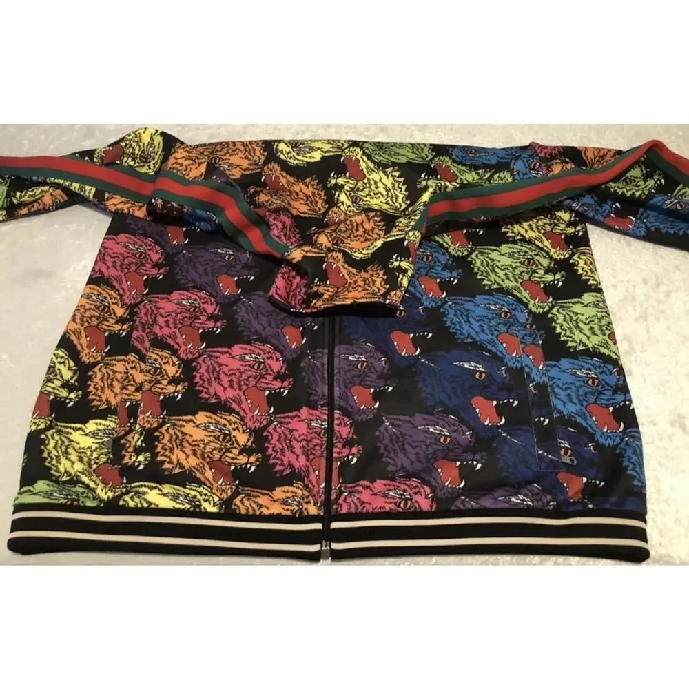 NWT Gucci Rainbow Panther Face Technical Web Striped Jersey Jacket 48/M $2480.00
